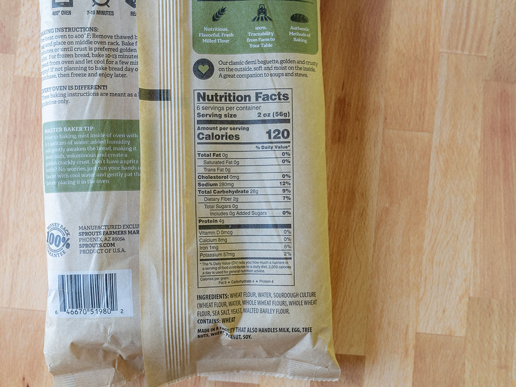 Sprouts Demi Baguette nutrition