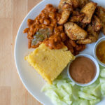 BBQ plate with home made corn bread