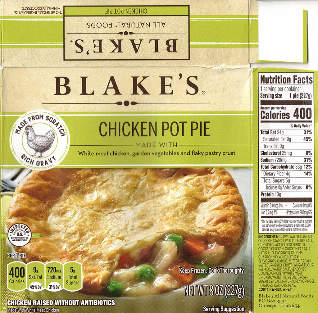 Blake's Chicken Pot Pie nutrition and ingredients