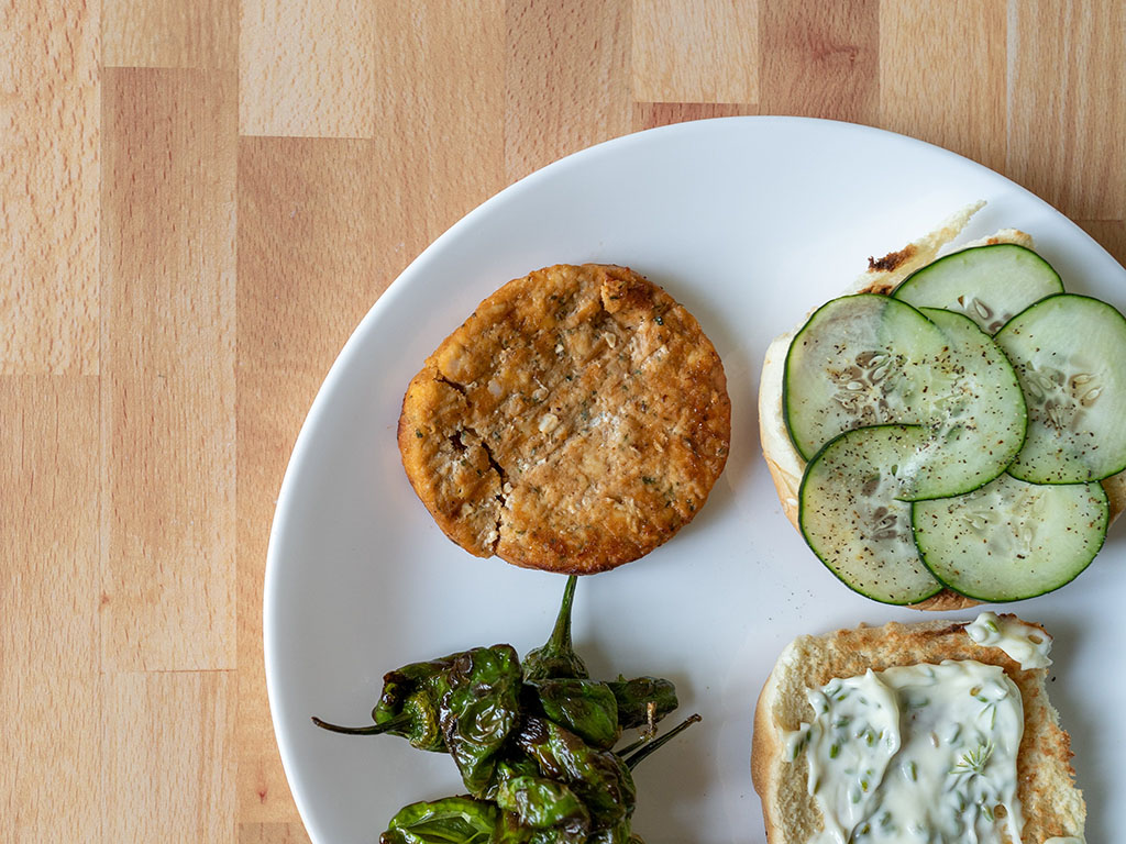 Air fried Kroger Salmon Burger close up