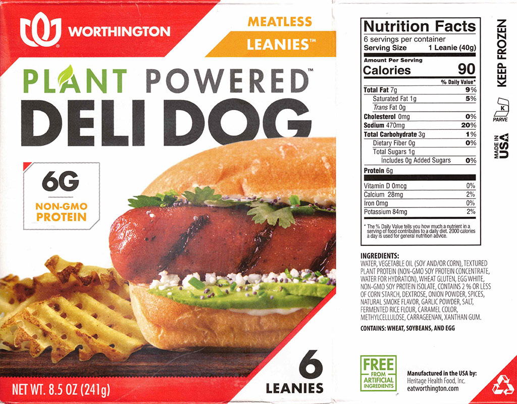 Worthington Meatless Leanies Deli Dog nutrition and ingredients