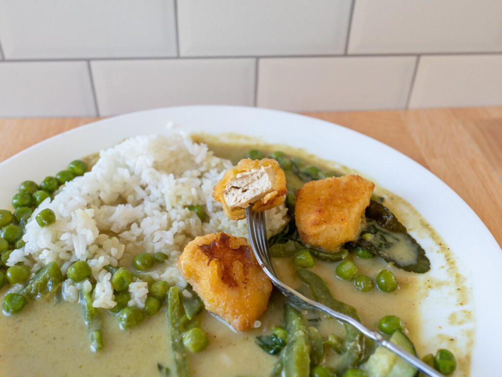 Gardein Crispy Golden Chick'n Nuggets with green curry interior