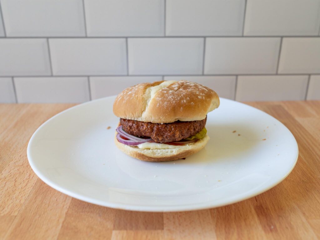 365 Plant-Based Burger Patties cooked simple side view