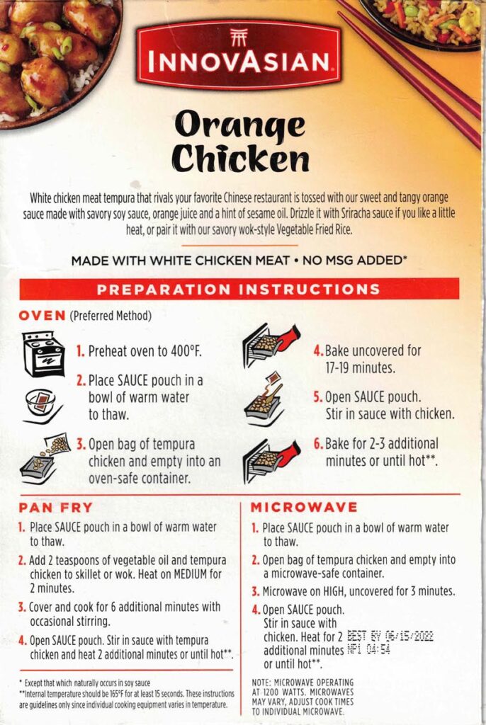 InnovAsian Orange Chicken ingredients and nutrition