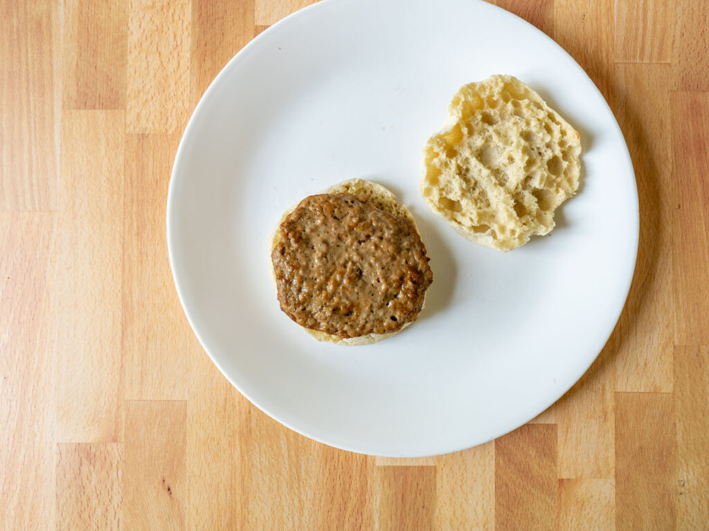 Impossible Sausage breakfast patty air fried on muffin