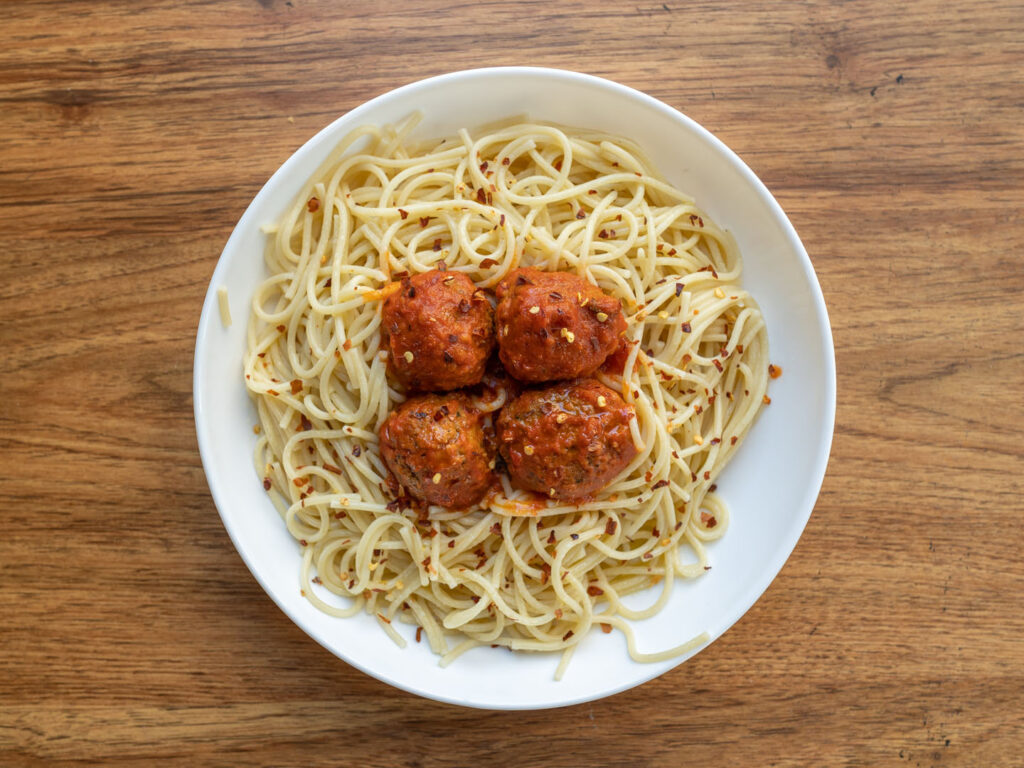 Impossible Meatballs with spaghetti