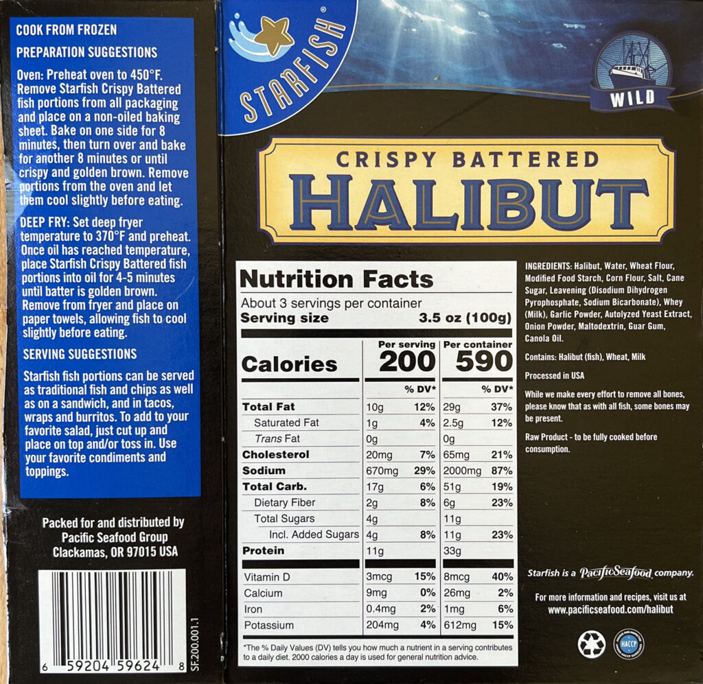 Starfish Crispy Battered Halibut nutrition and cooking 