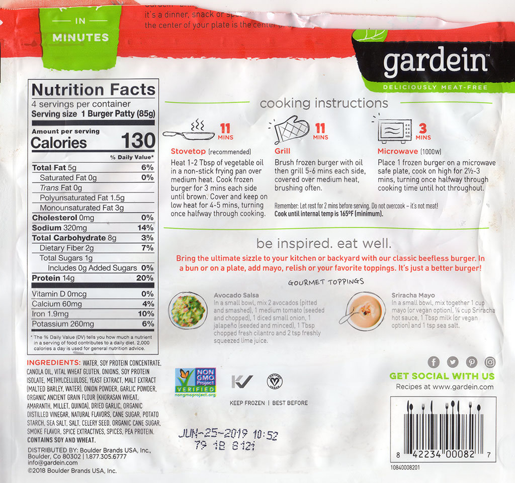 Gardein Veggie Burger Nutrition Facts Nutrition Ftempo