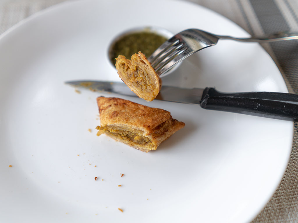 Sukhi's Chickpea Samosas cooked close up