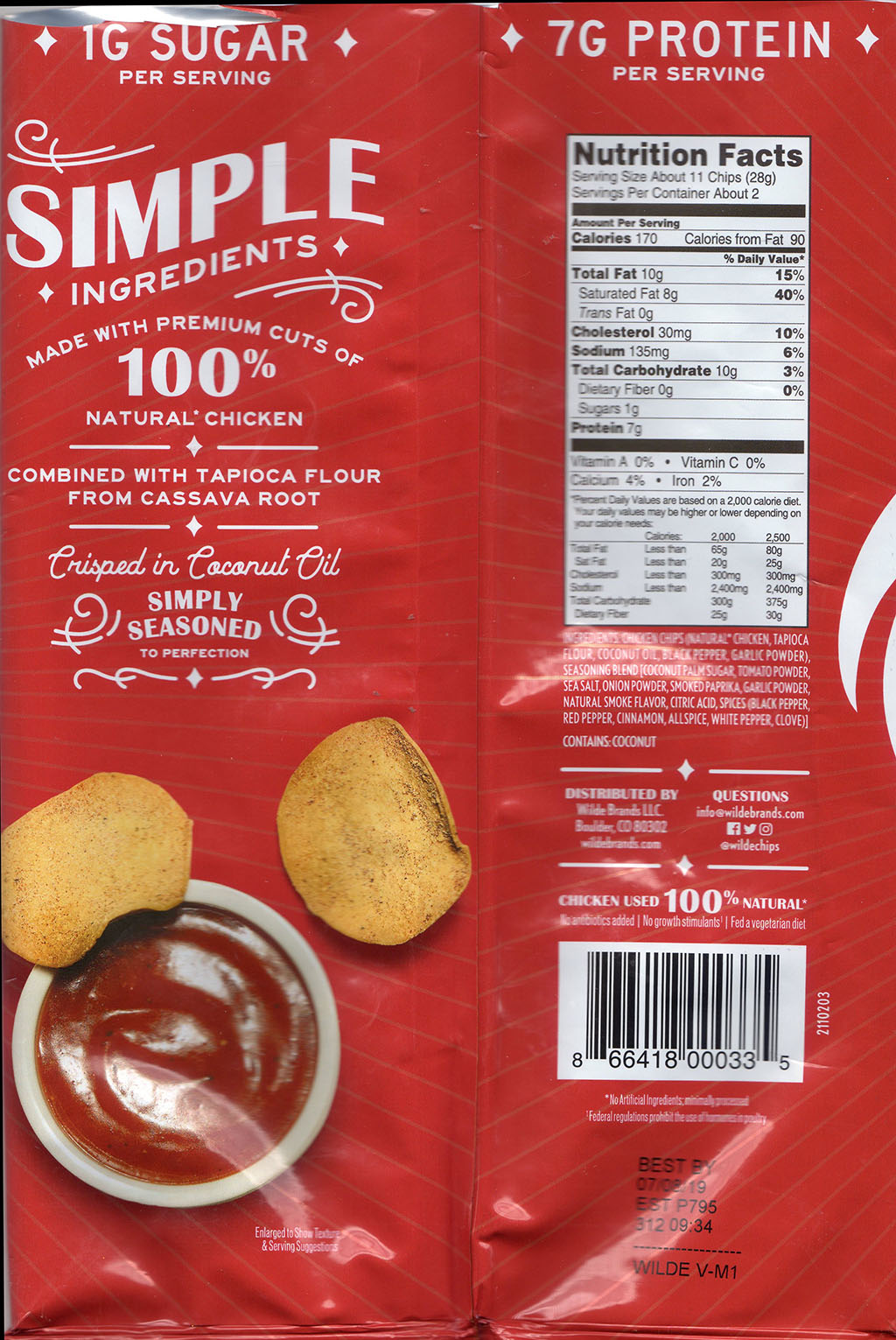 Wilde Brand BBQ Chicken Chips nutrition and ingredients