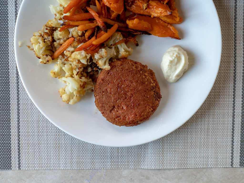 Beyond Burger with roast vegetables