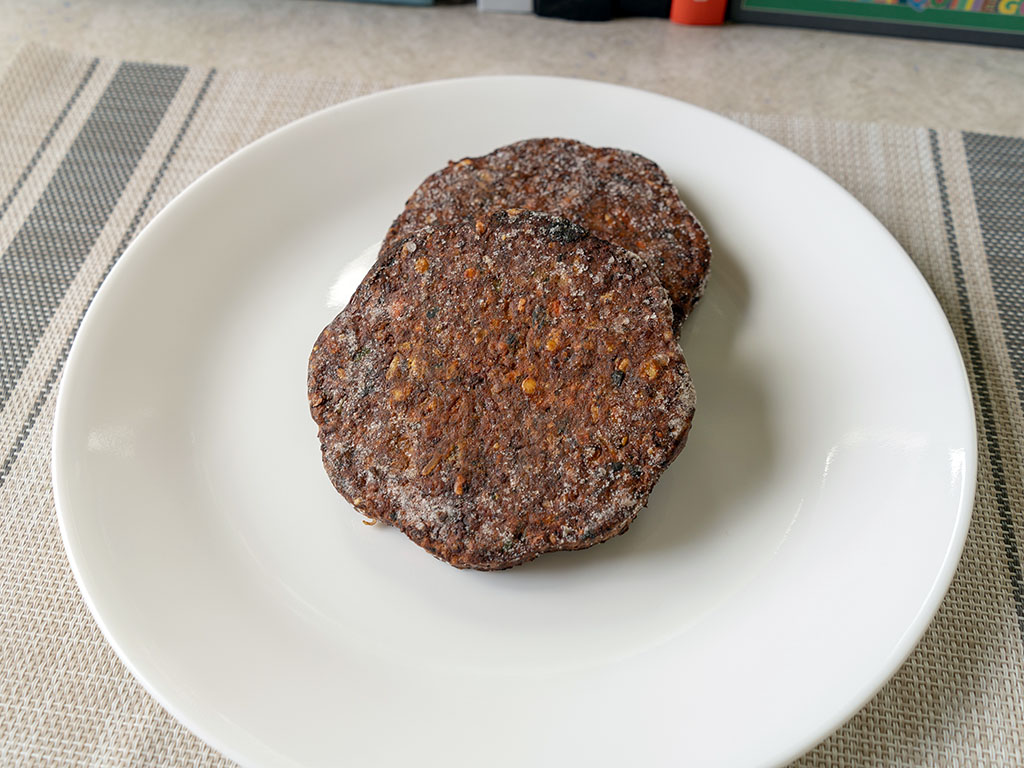 MorningStar Farms Veggie Lovers Vegan Burgers out of the bag