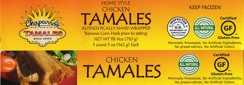 Chaparro's Chicken Tamales packaging side