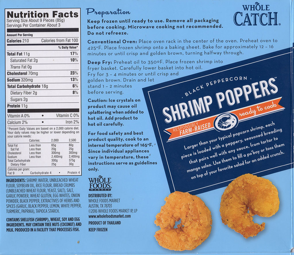 Whole Catch Shrimp Poppers cooking instructions, nutrition